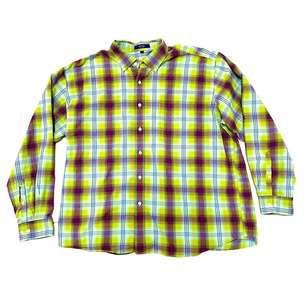 Alan Flusser Men’s Long Sleeve Button Down Green Plaid Shirt Size XXL